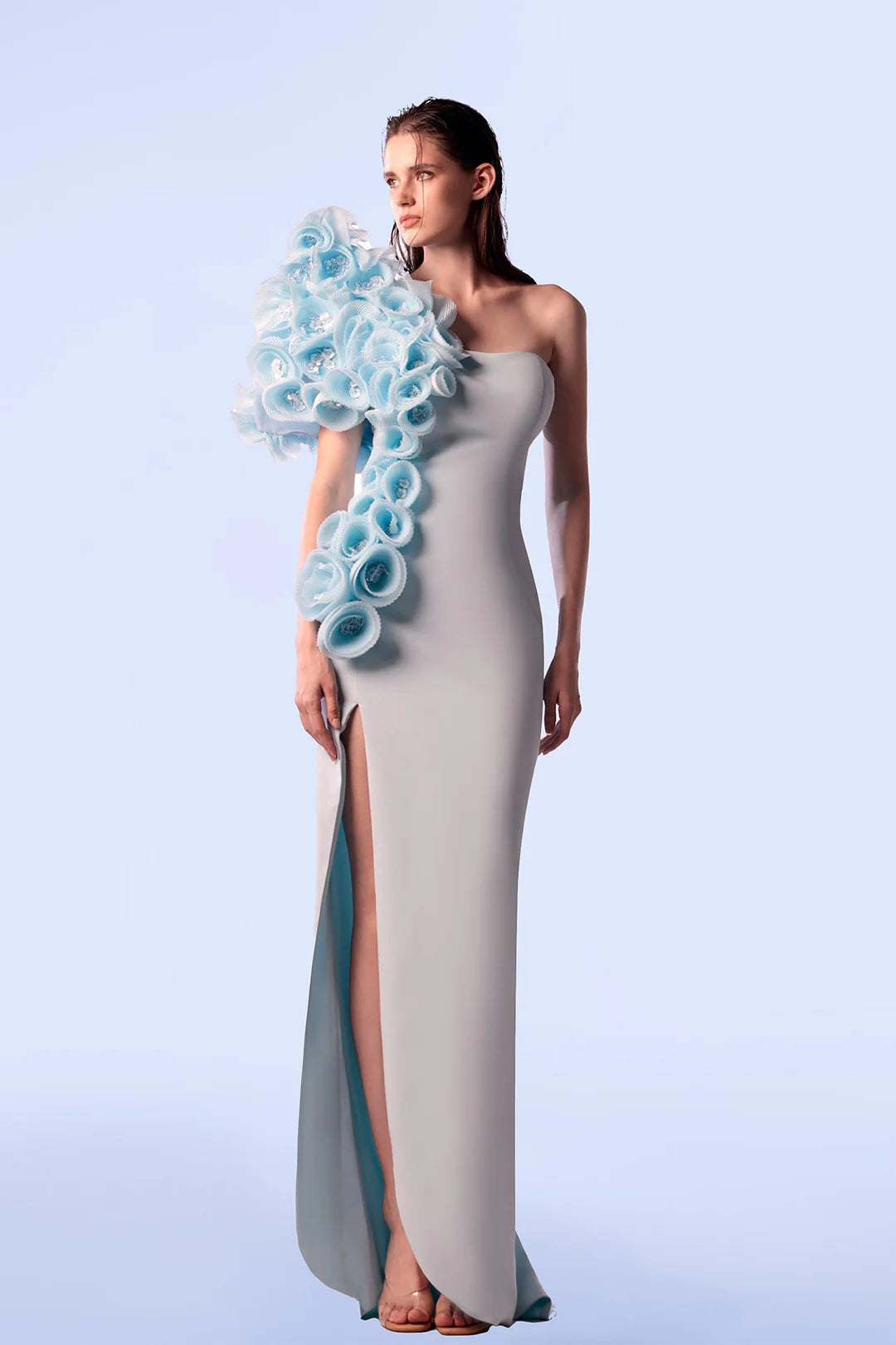 Floral One-Shoulder Evening Dress