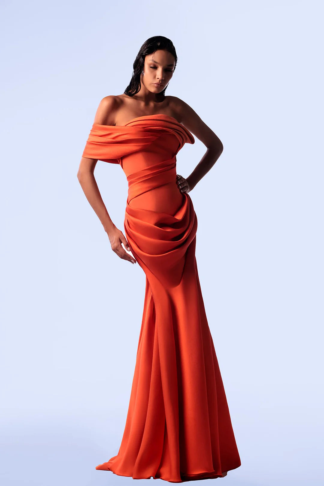 Off-Shoulder Draping Evening Gown