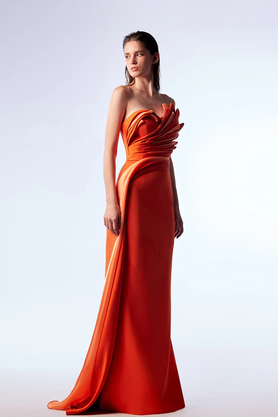 Sleeveless Ruched Draped Gown