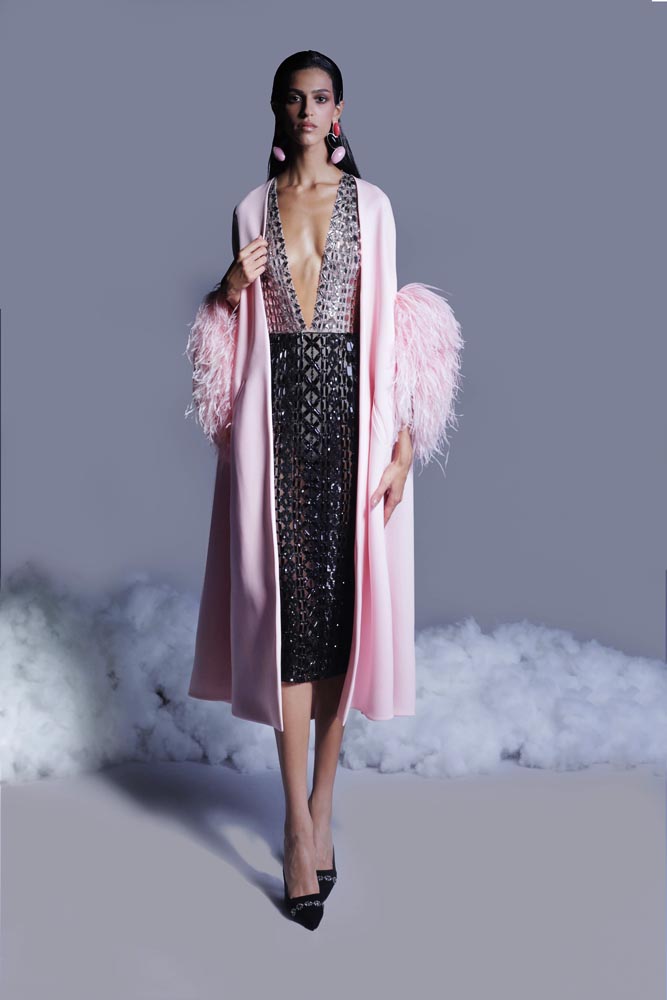 Midi Cape with Feathered Sleeves