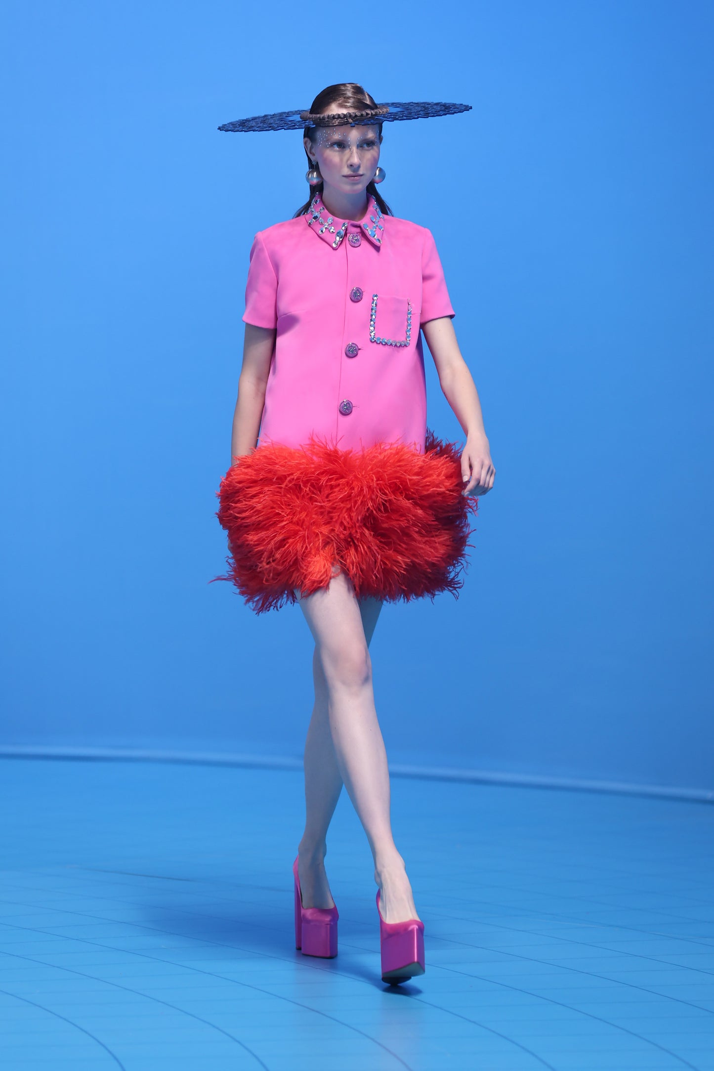 Beaded and Feathered Crepe Dress