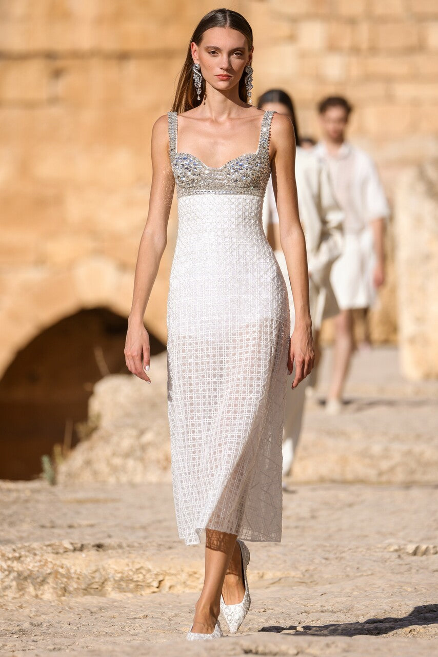 Sleeveless Beaded Lace Dress