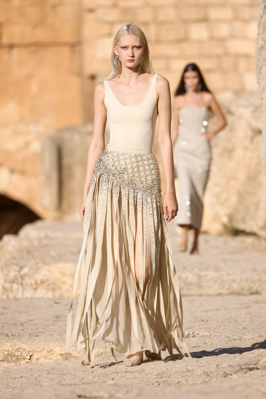 Stretch Body and Beaded Skirt