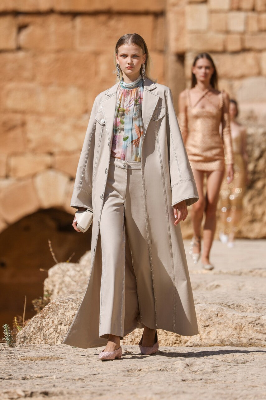 Printed Blouse with Pants & Coat