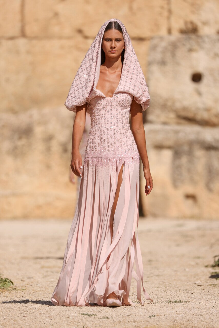 Beaded Collar-like Hood Dress