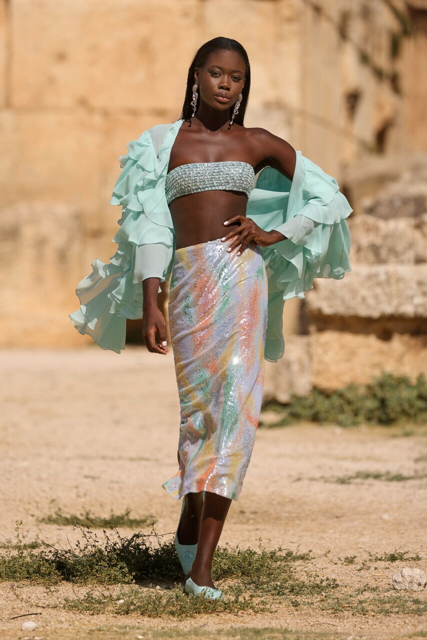 Ruffled Bolero with Top & Skirt