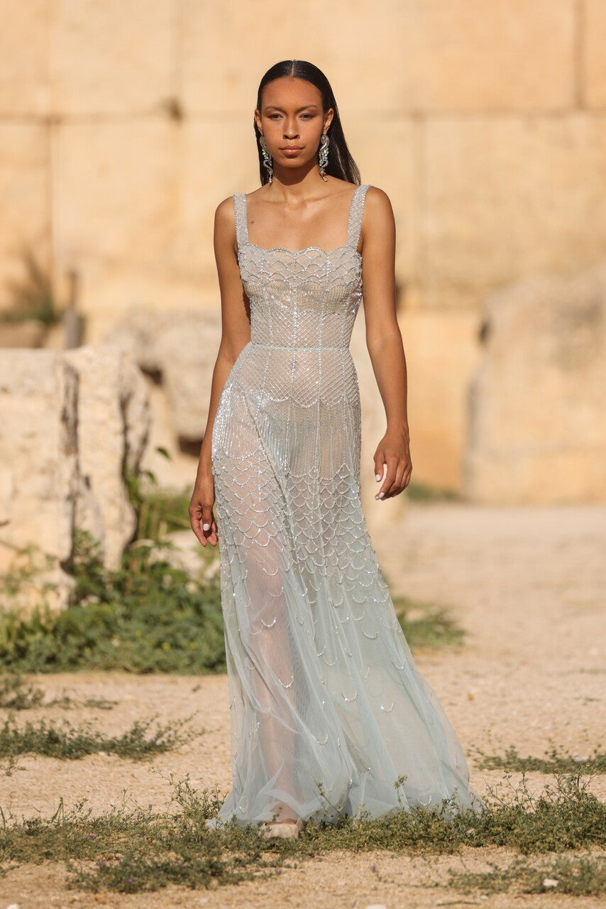 Sleeveless Long Beaded Dress