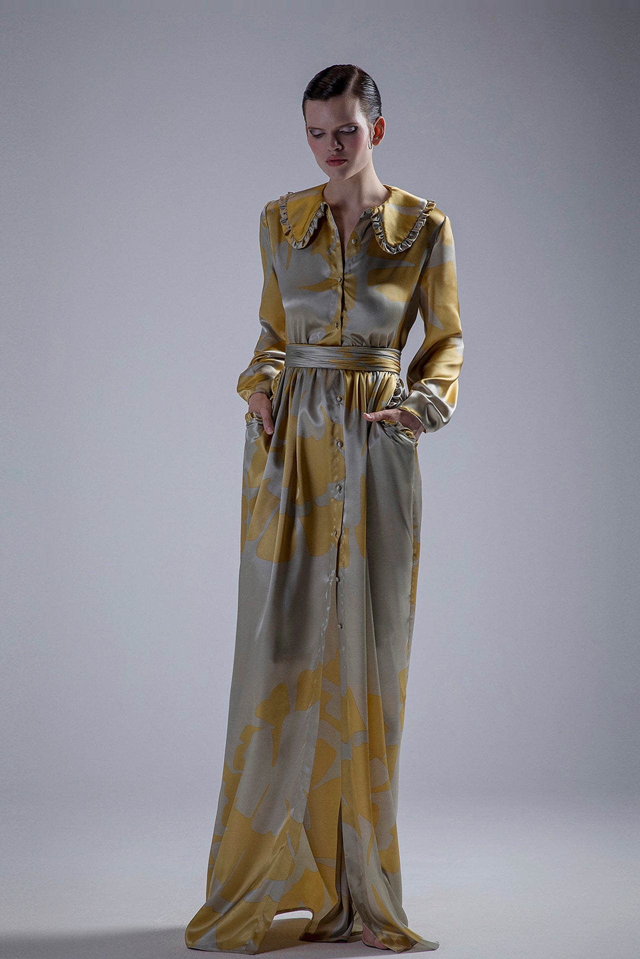 Collared Floral Print Gown