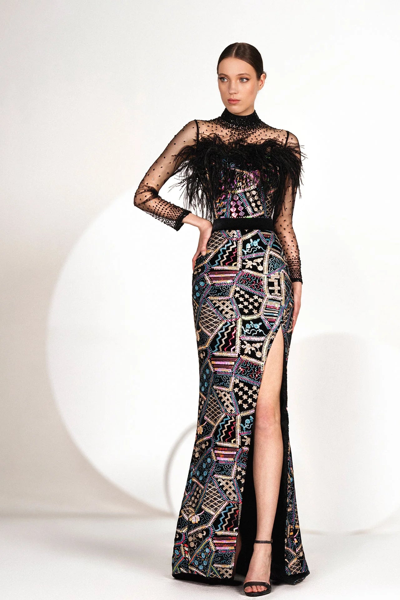 Beaded Neckline Fully Embroidered Gown