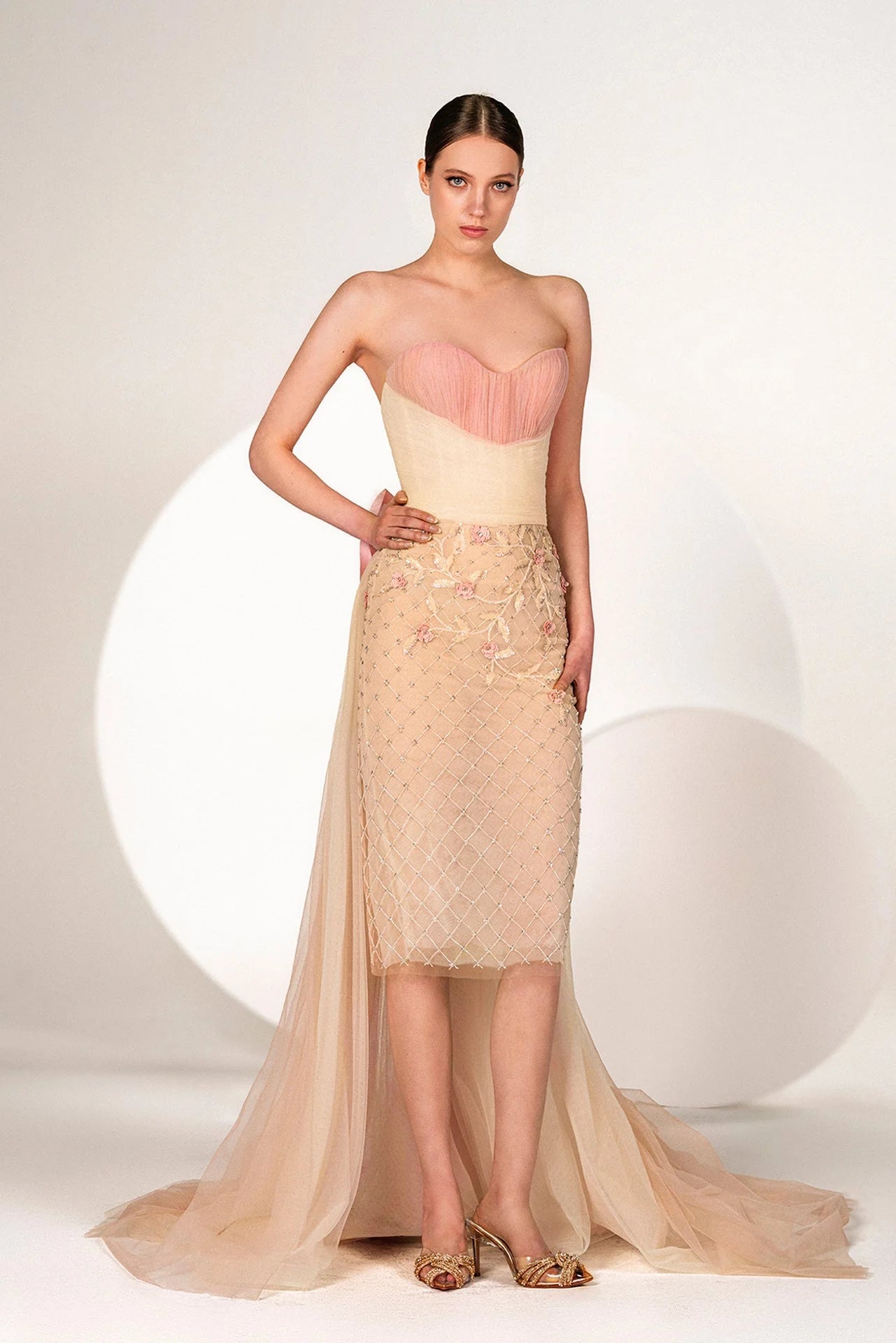 Strapless Midi Dress with Sweeping Train