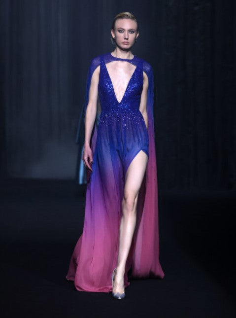 Beaded Printed Georgette Gown