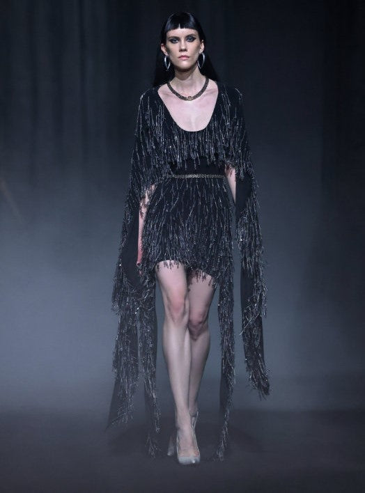 Layered Beaded Crepe Dress