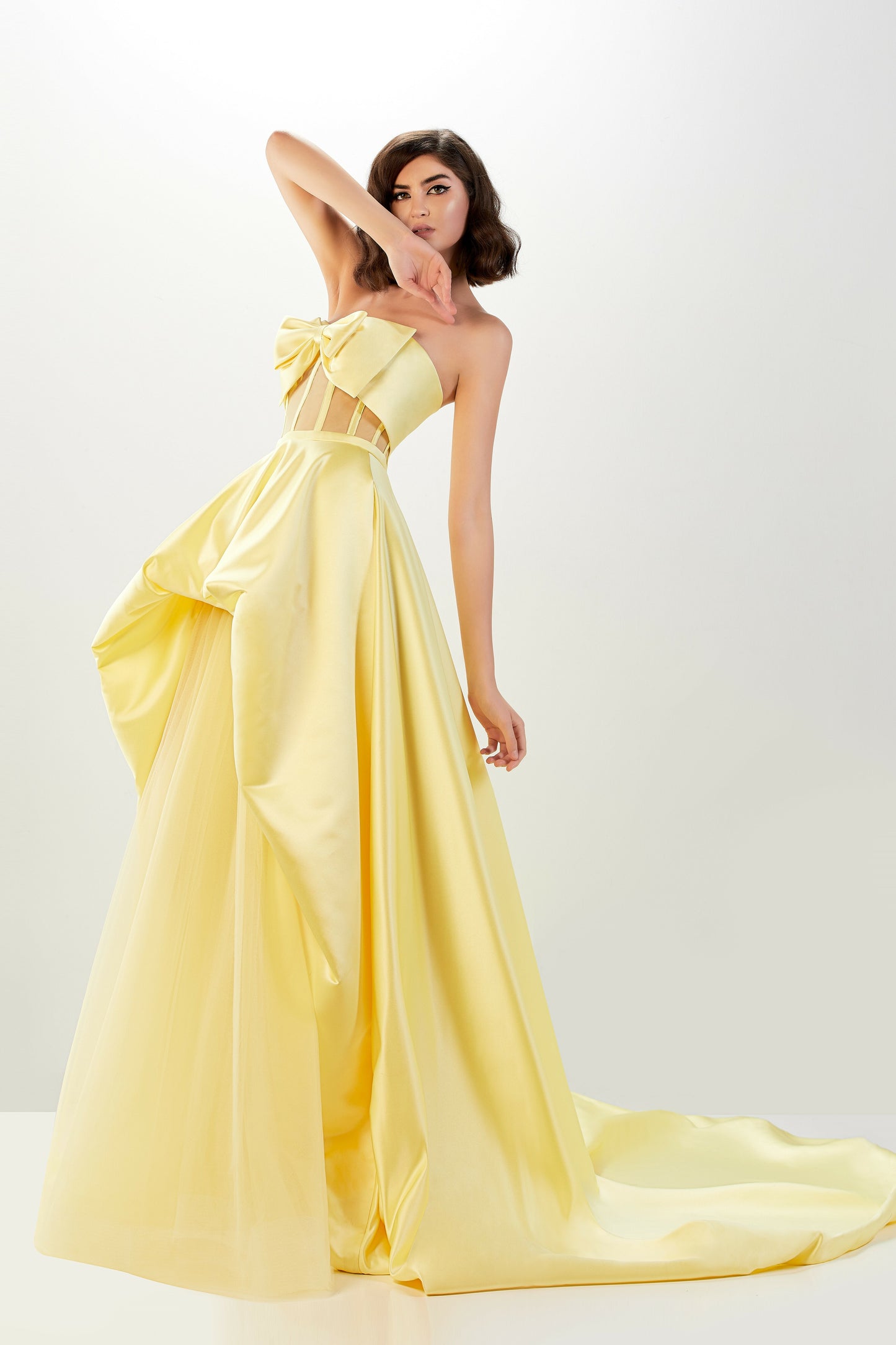 Yellow Strapless Bow Gown