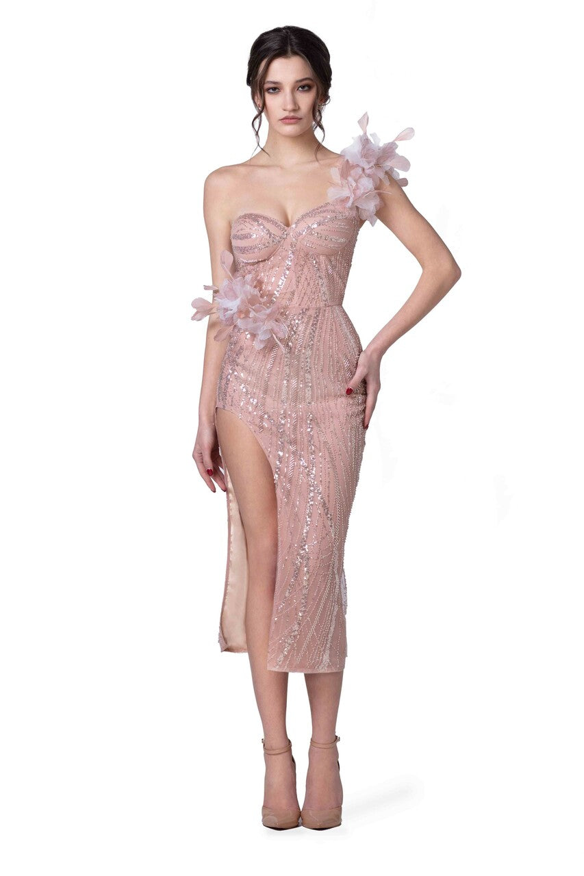 One Shoulder Fitted Midi Dress