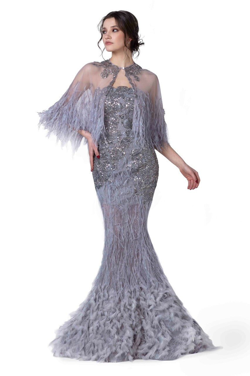 Embellished Trumpet Gown with Cape