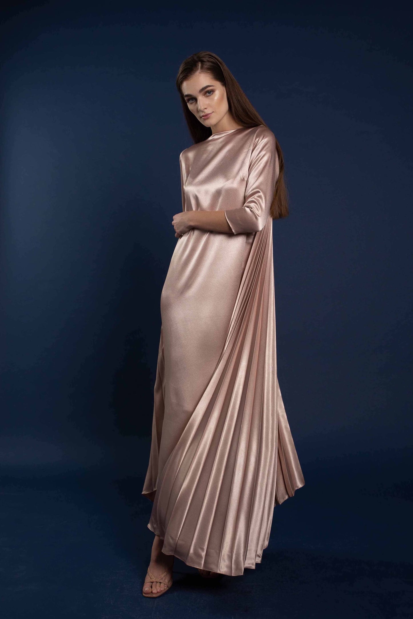 Haala Satin Pleated Cape Maxi