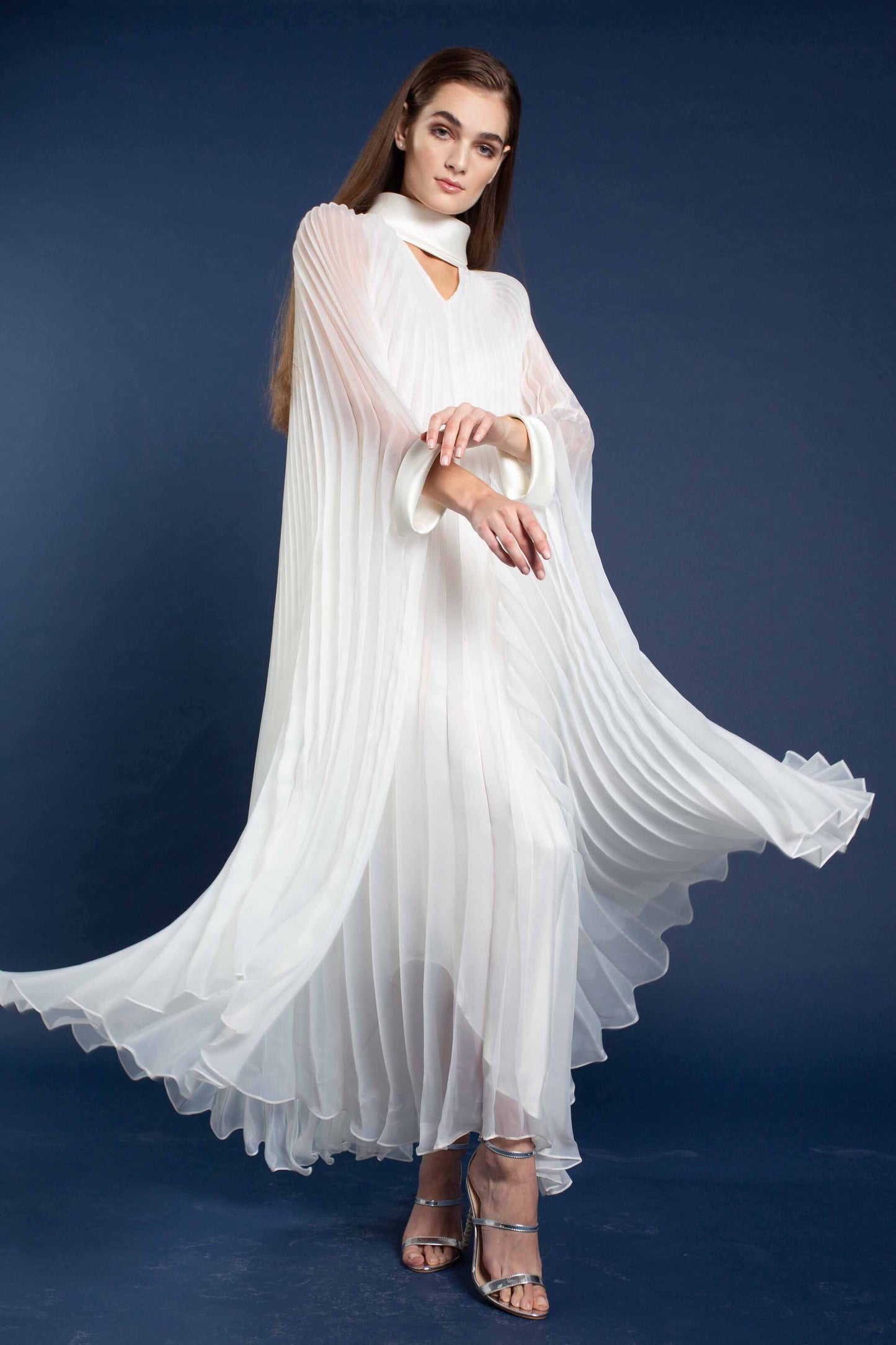 Haala Pleated Organza Cape with Collar