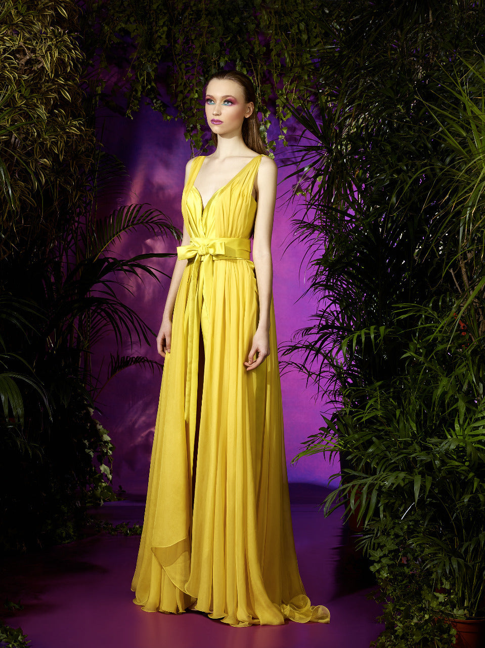 Sleeveless Satin & Chiffon Evening Gown