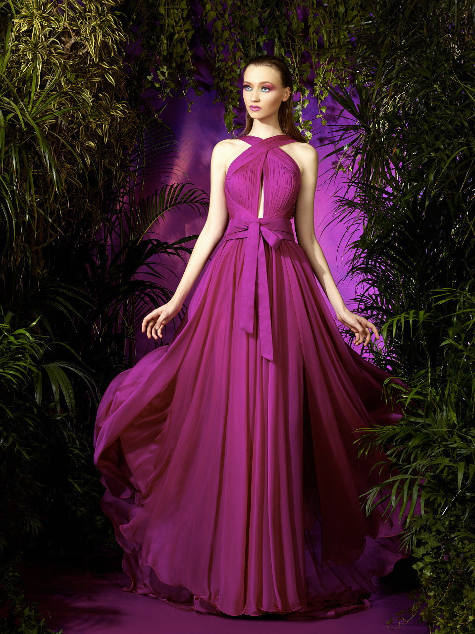 Sleeveless Halter Neck Chiffon Evening Gown