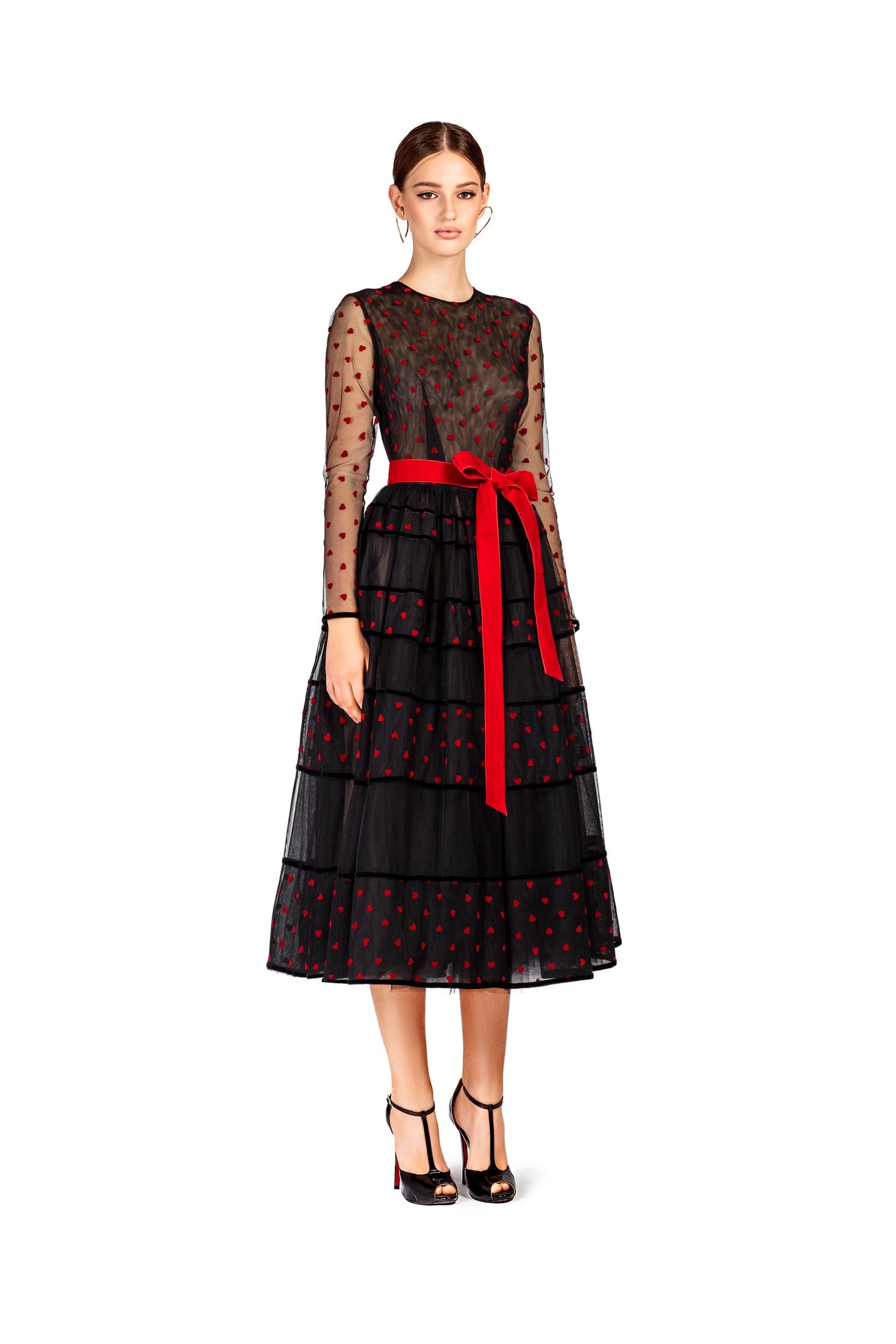 Black and Red Midi Dress