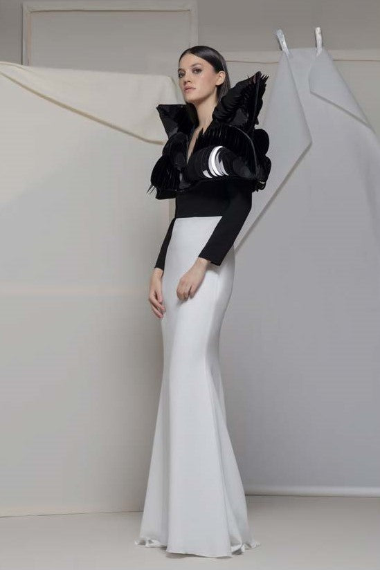 Albagiara Sculpted Long Sleeve Gown
