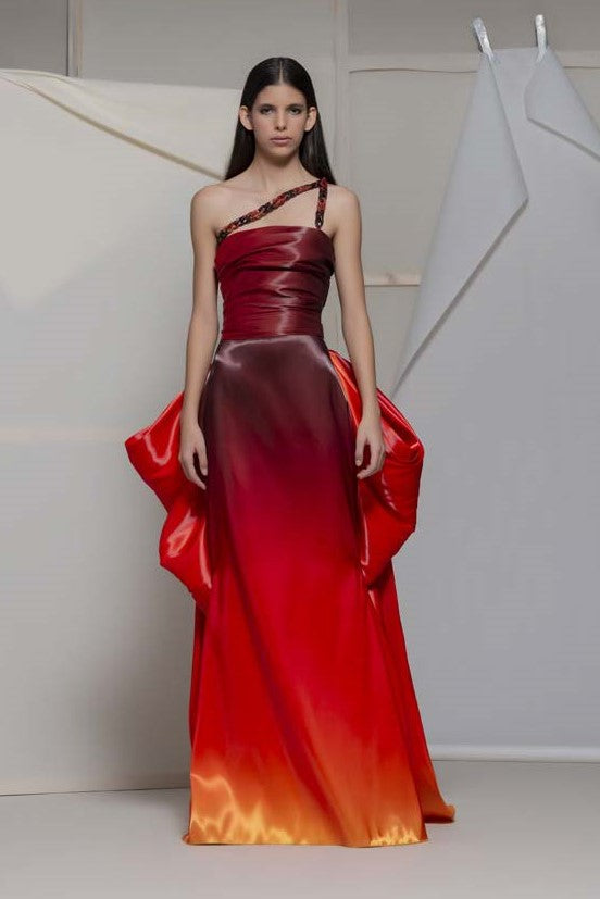 Angrogna One Shoulder Ombre Gown