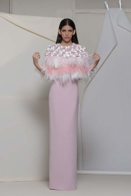 Arlena Feathered Cloak Gown