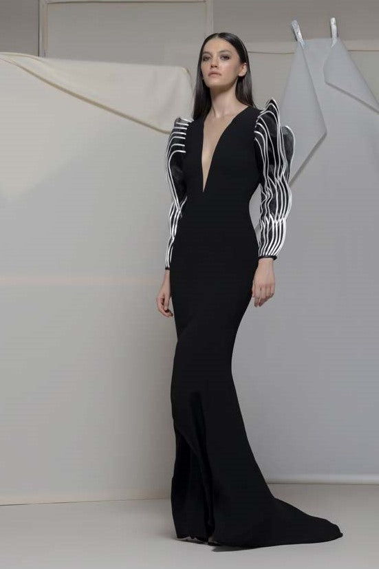 Altofonte Plunging Neck Fitted Gown