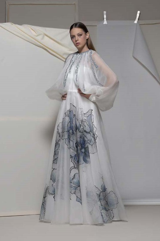 Aldeno Long Sleeve Floral Gown