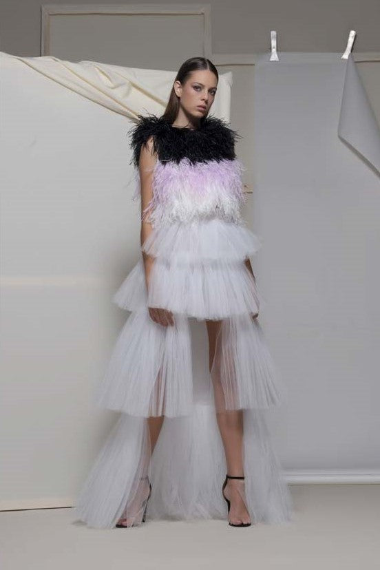 Atrani Feathered Top and High Low Skirt