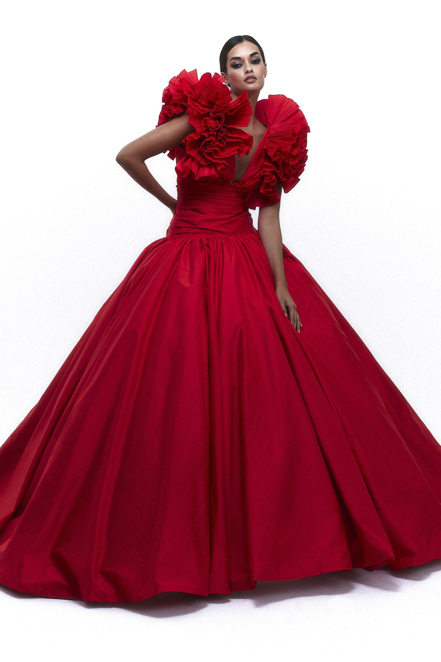 V-Neck Red Ball Gown