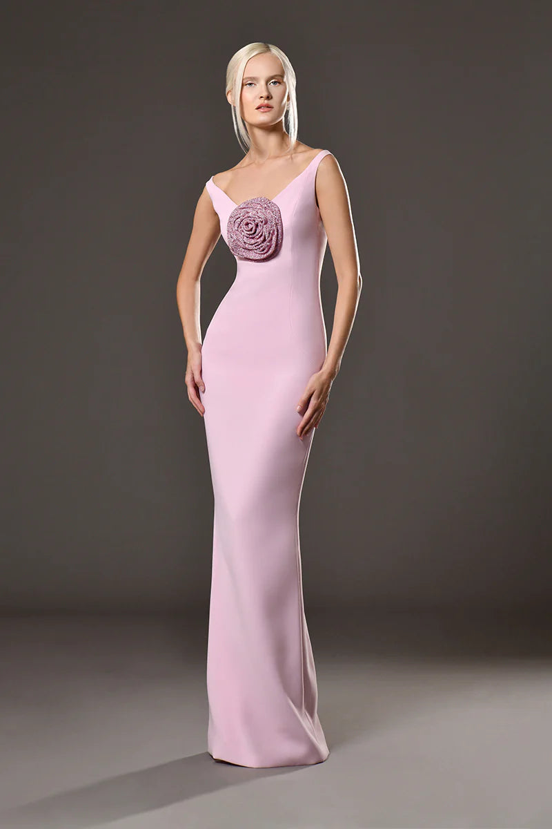 V-Neck Crystal Flower Dress