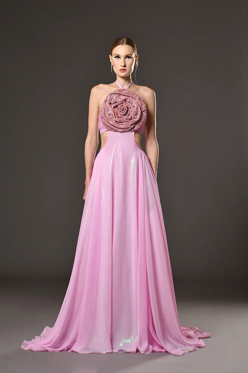 Sleeveless Crystal Flower Gown