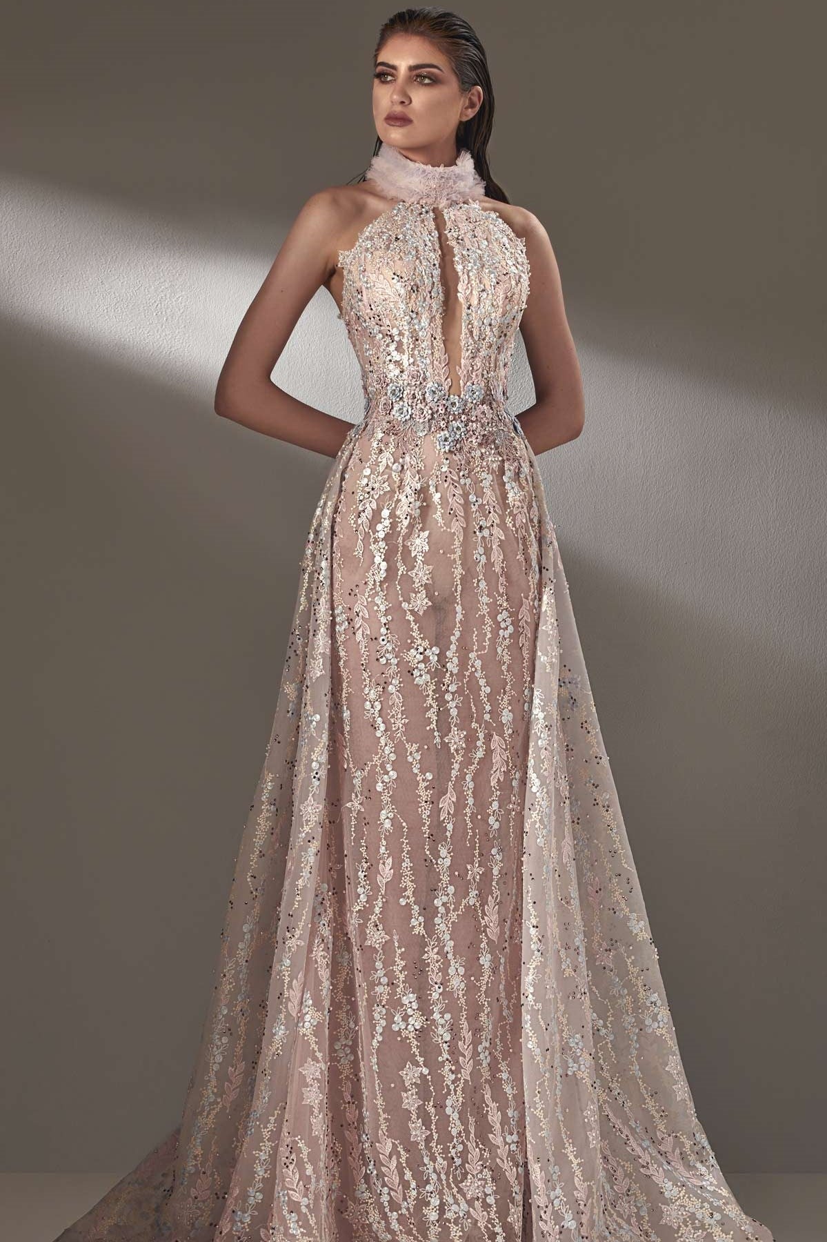 Embellished Halter Neck Gown