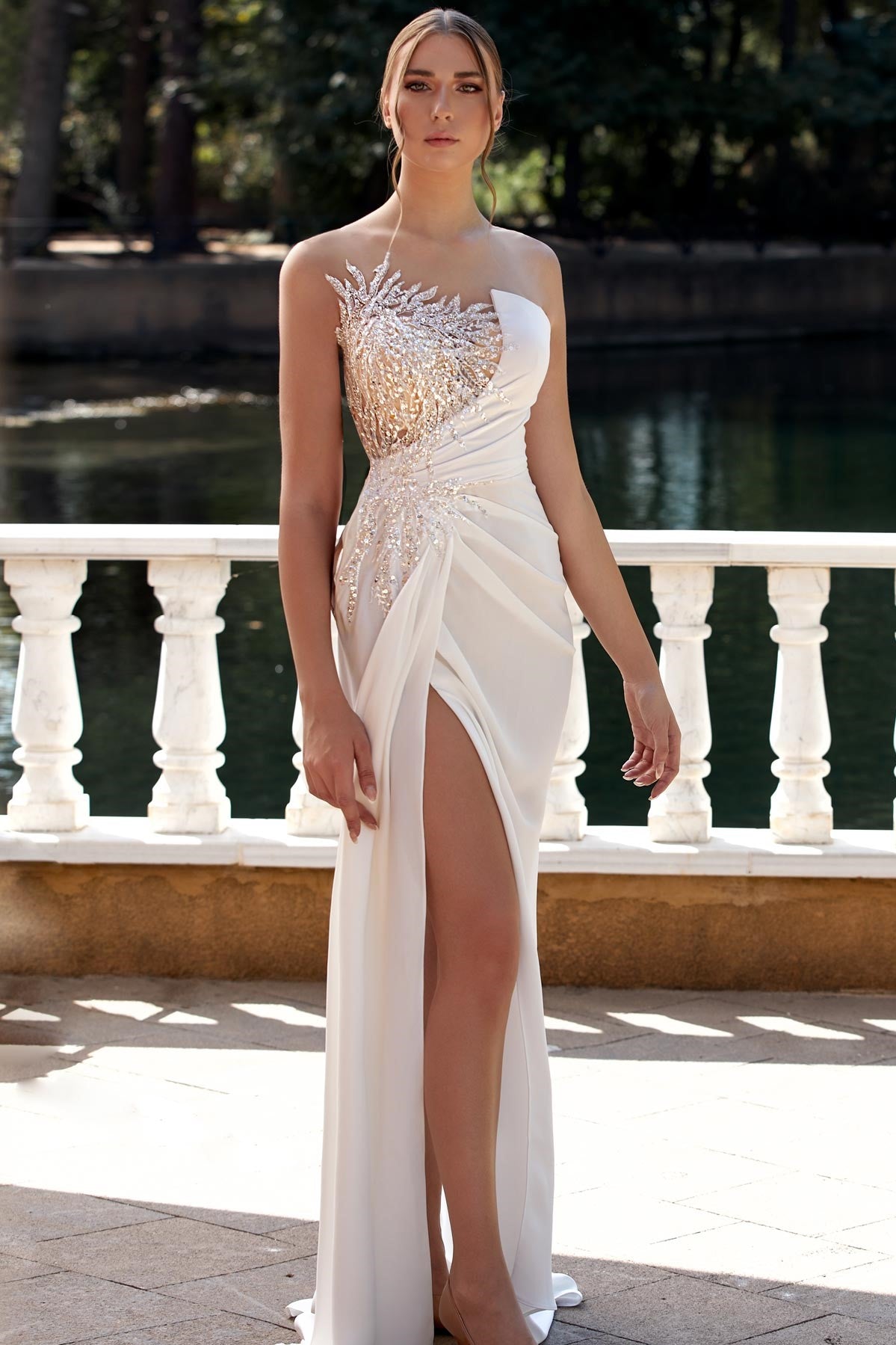 Strapless Illusion Multi Media Gown