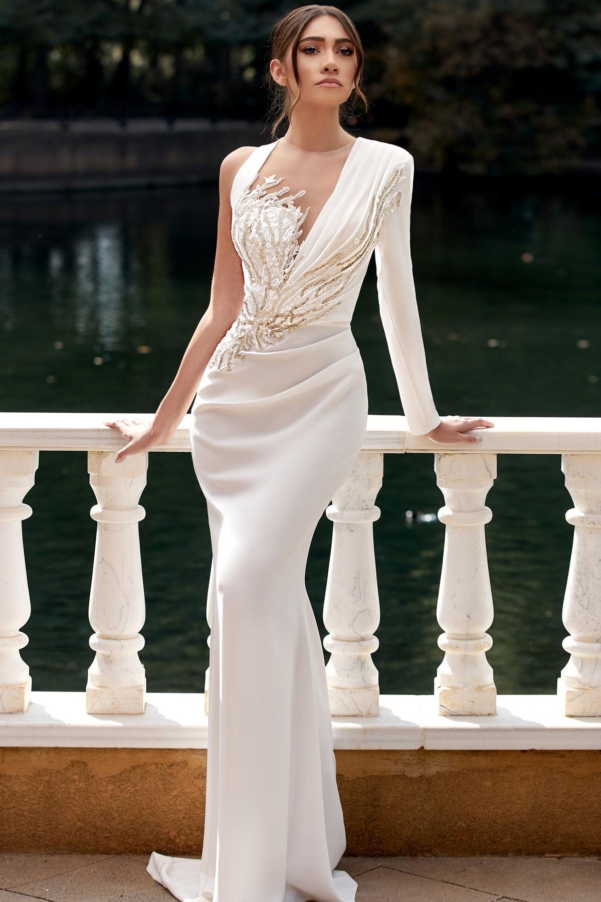 One Long Sleeve Sequin Embroidered Gown