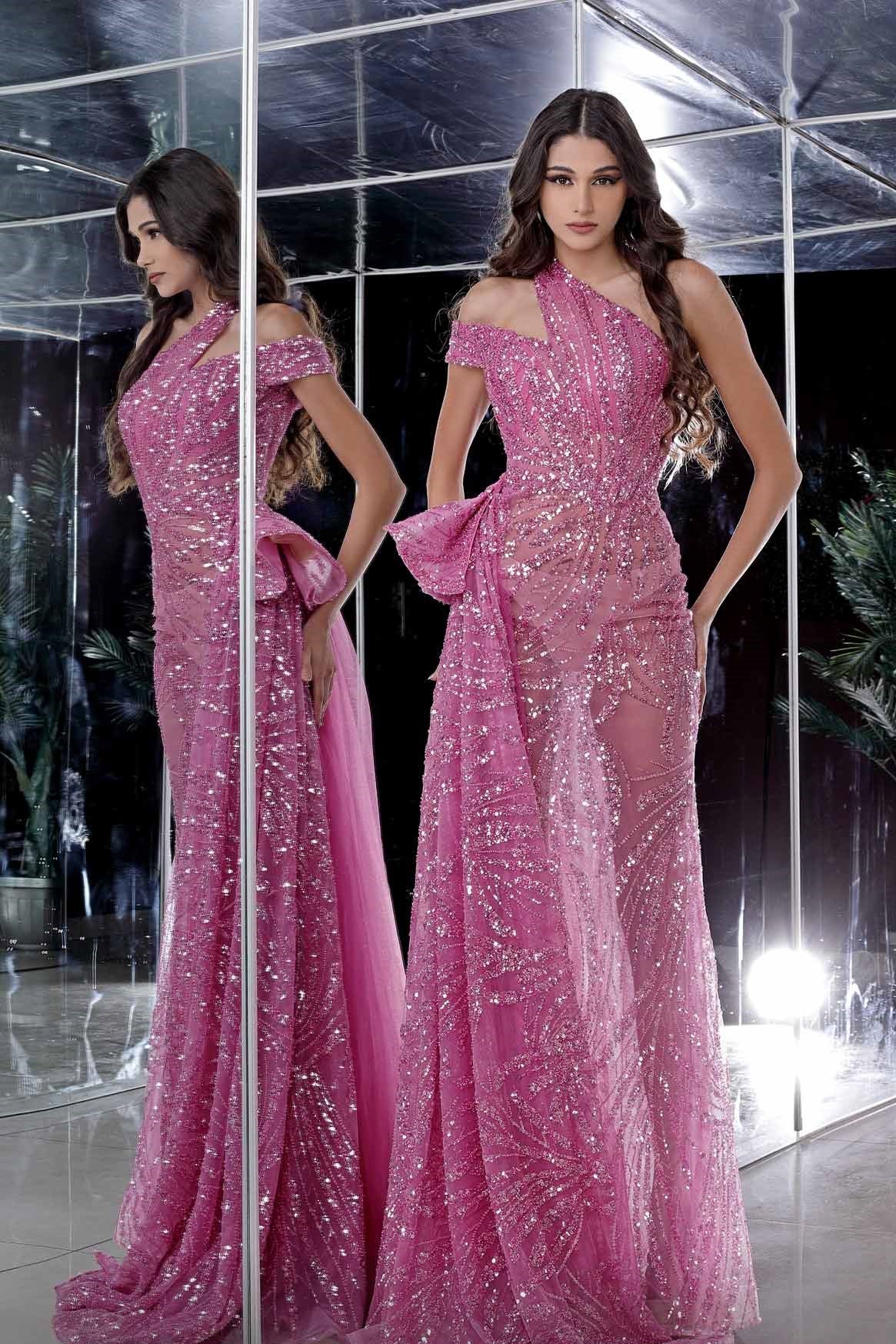 Draped Embellished Gown