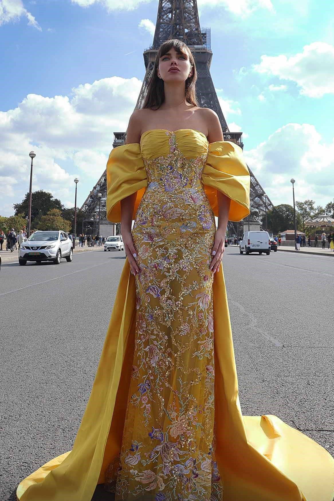 Bow Back Off Shoulder Gown