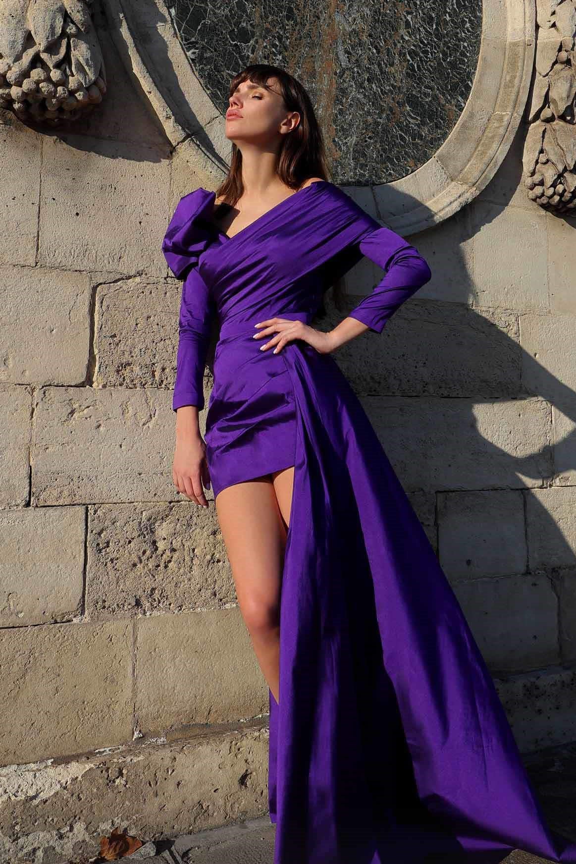 Off Shoulder Mini Dress with Train