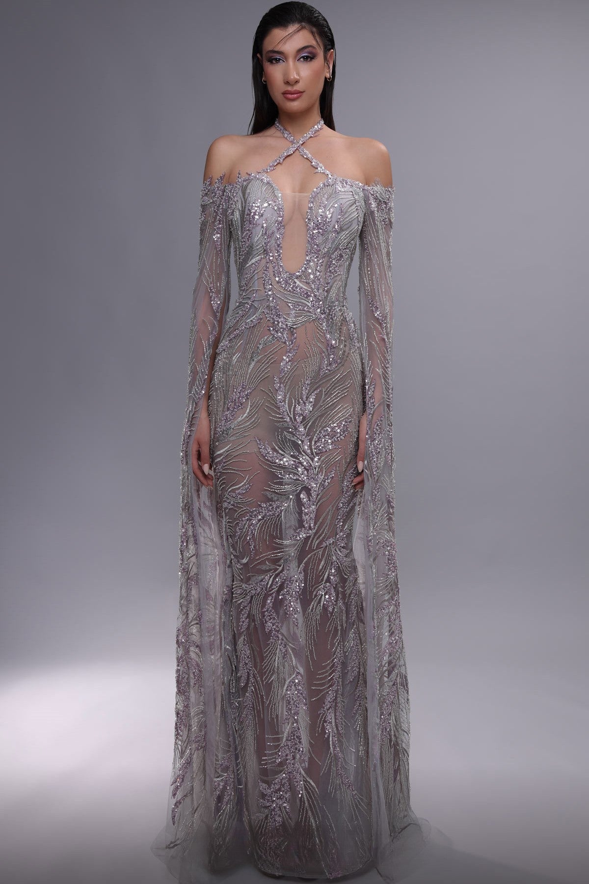 Fully Embellished Halter Neck Gown