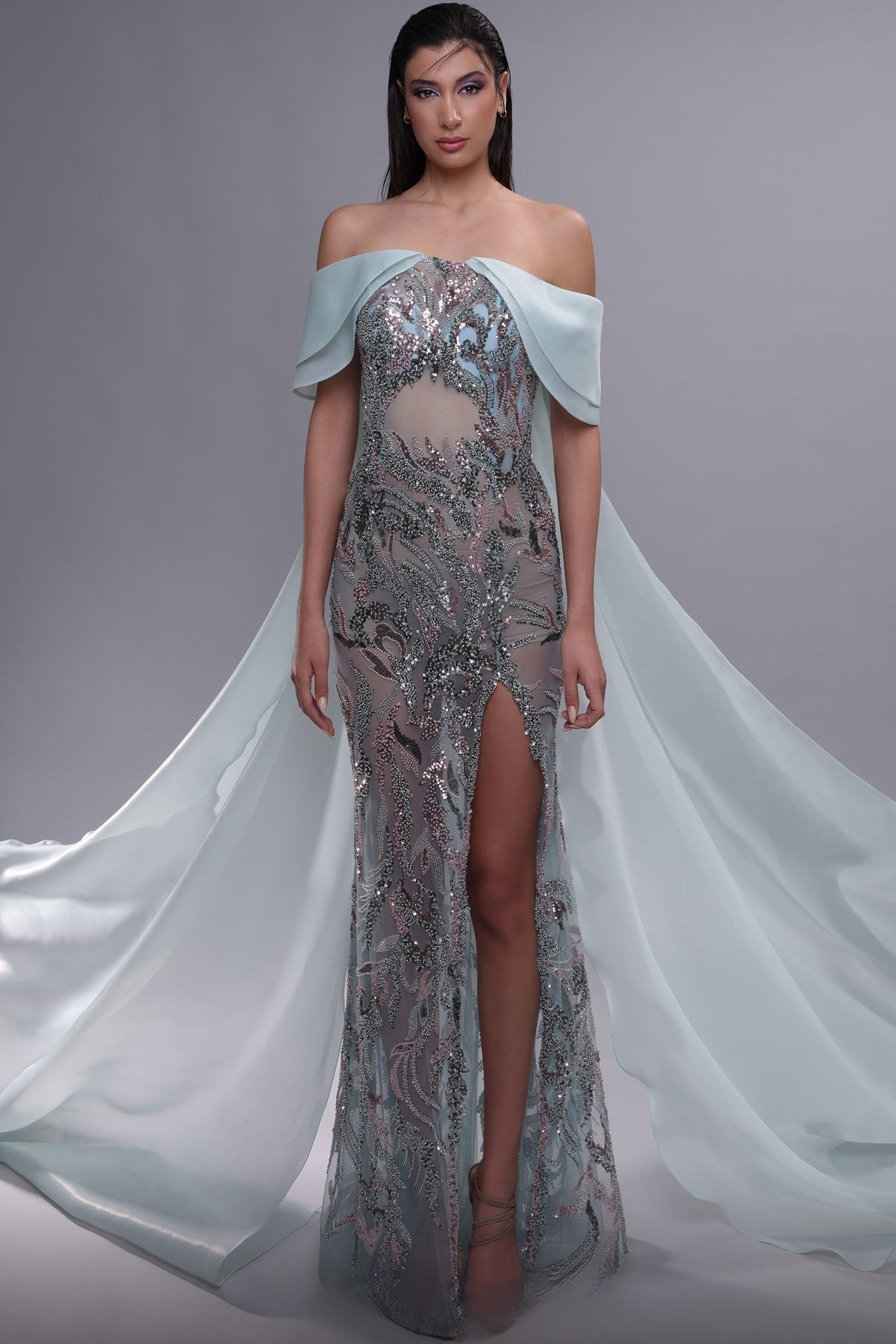 Fully Embellished Slit Gown