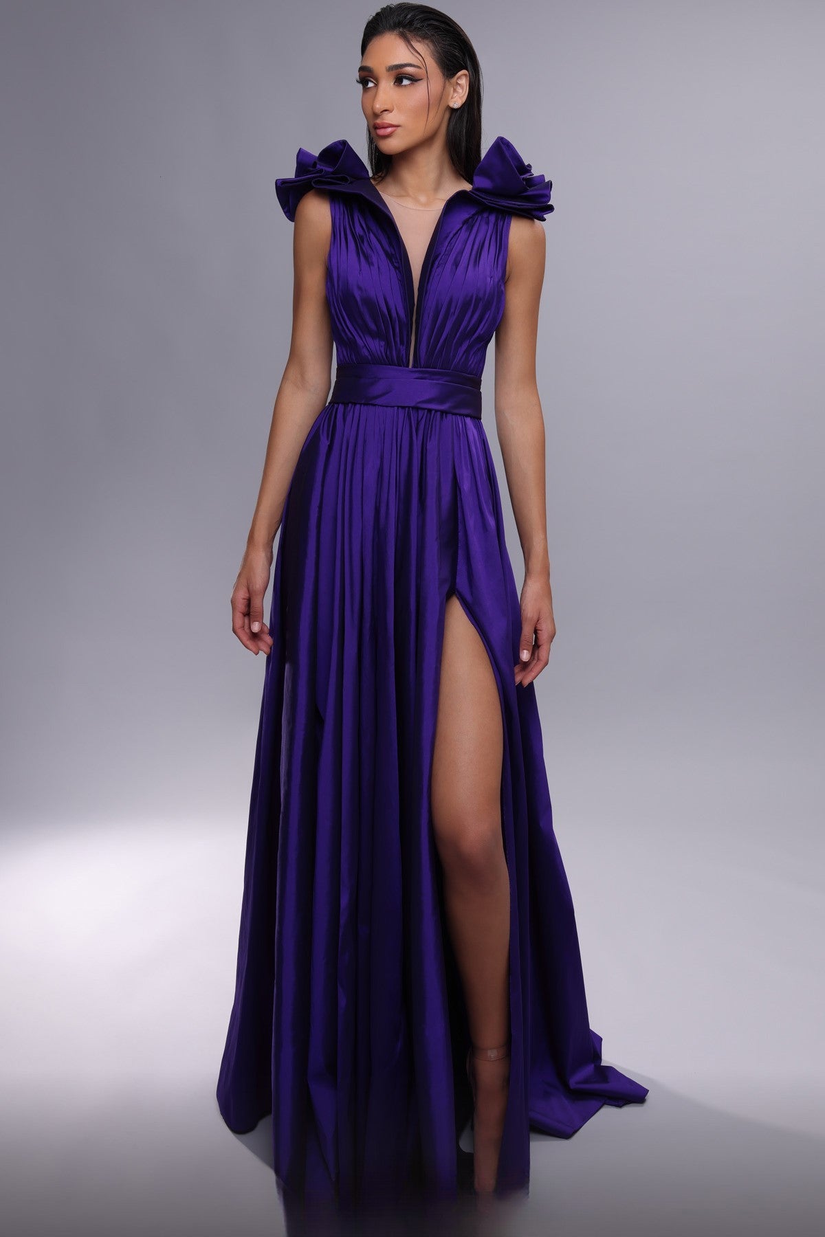 Fully Pleated Slit Gown