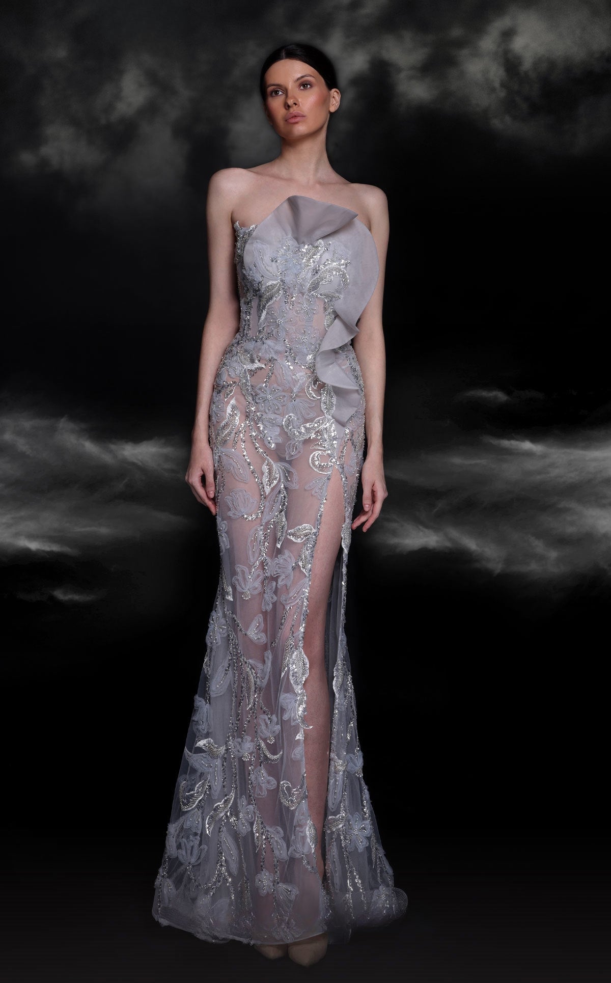 Strapless Fan Bodice Gown