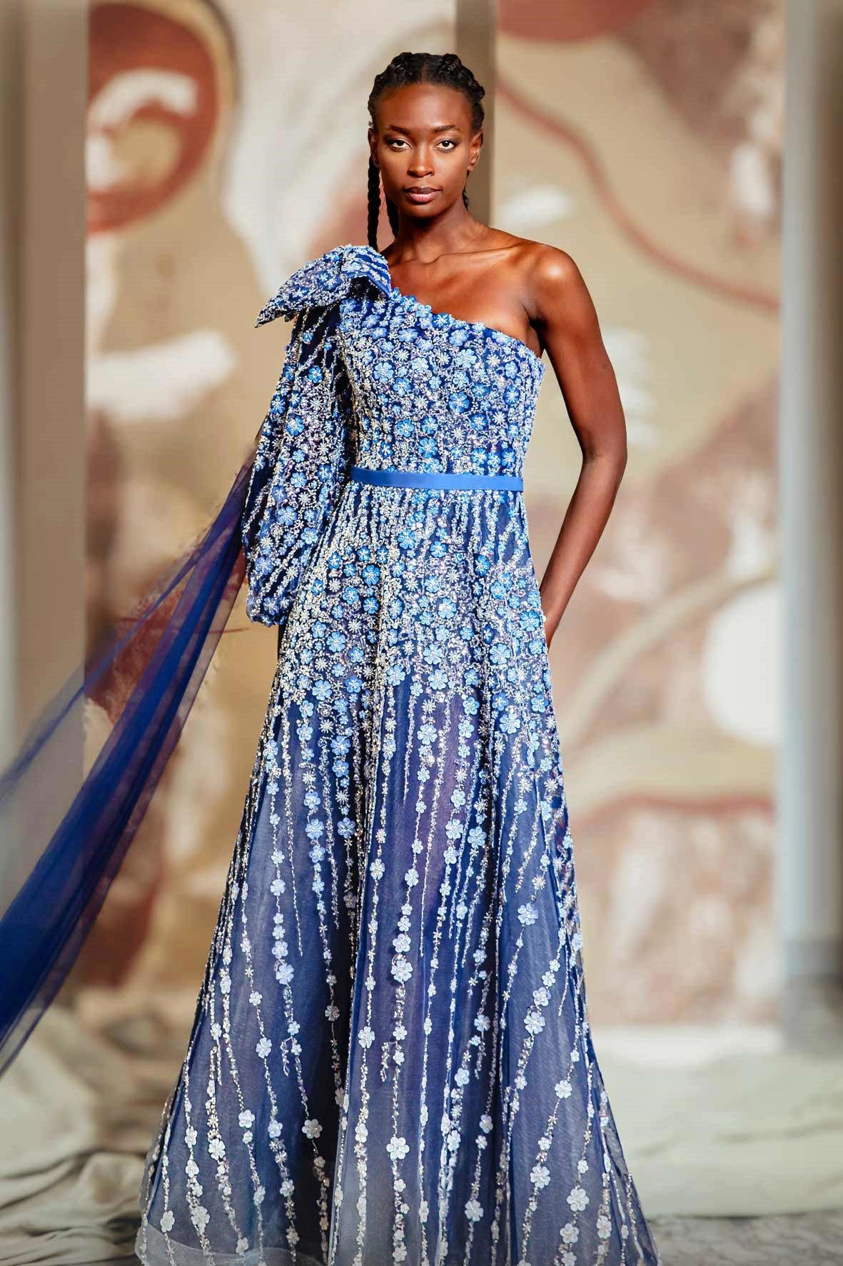 One Shoulder Embellished A-Line Gown