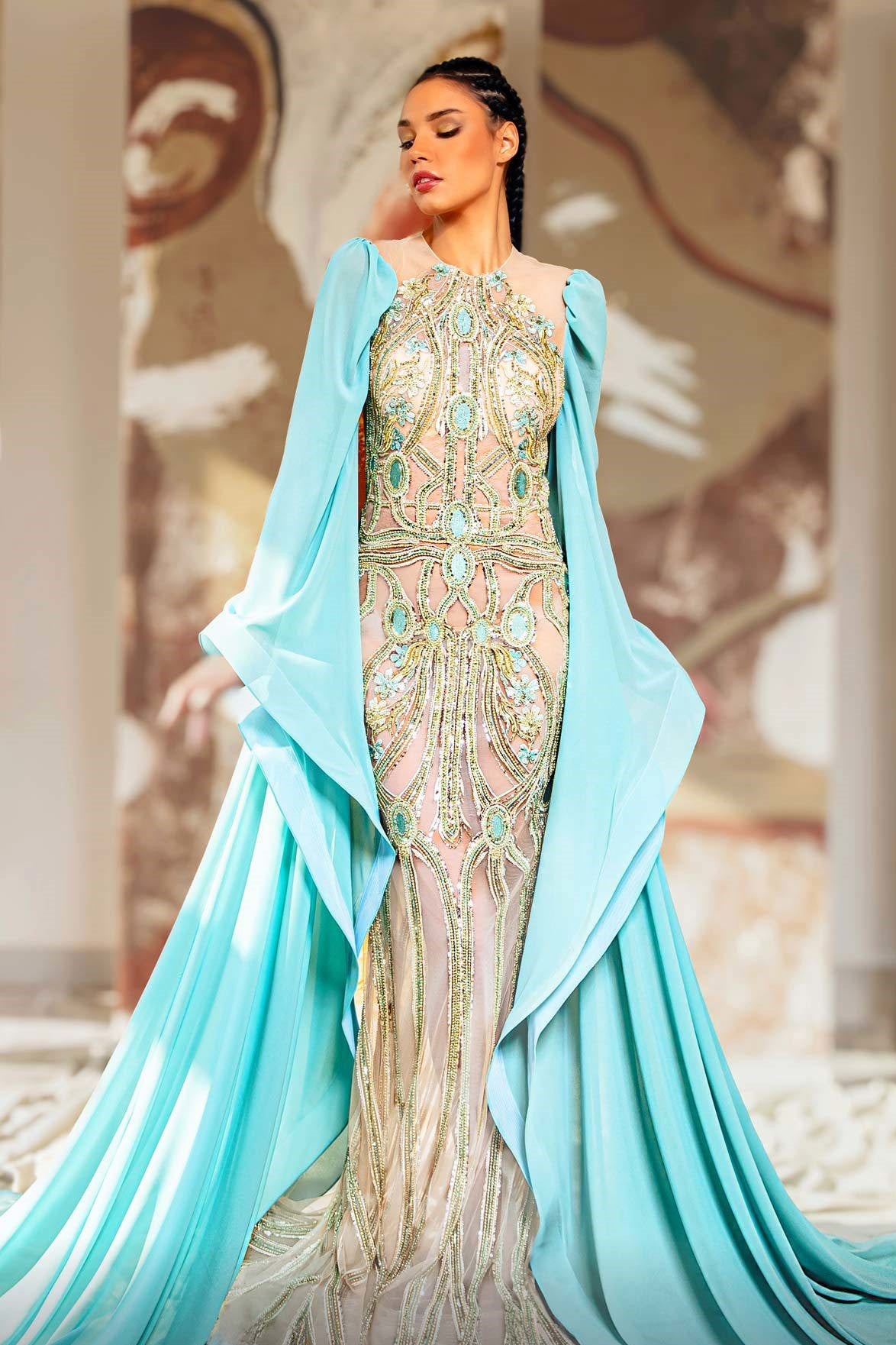 Embellished Gown with Side Draping