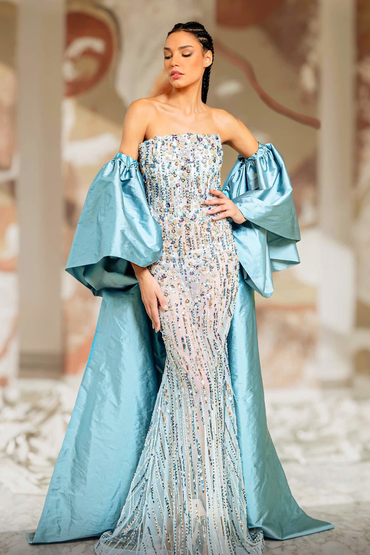 Strapless Gown with Removable Cape