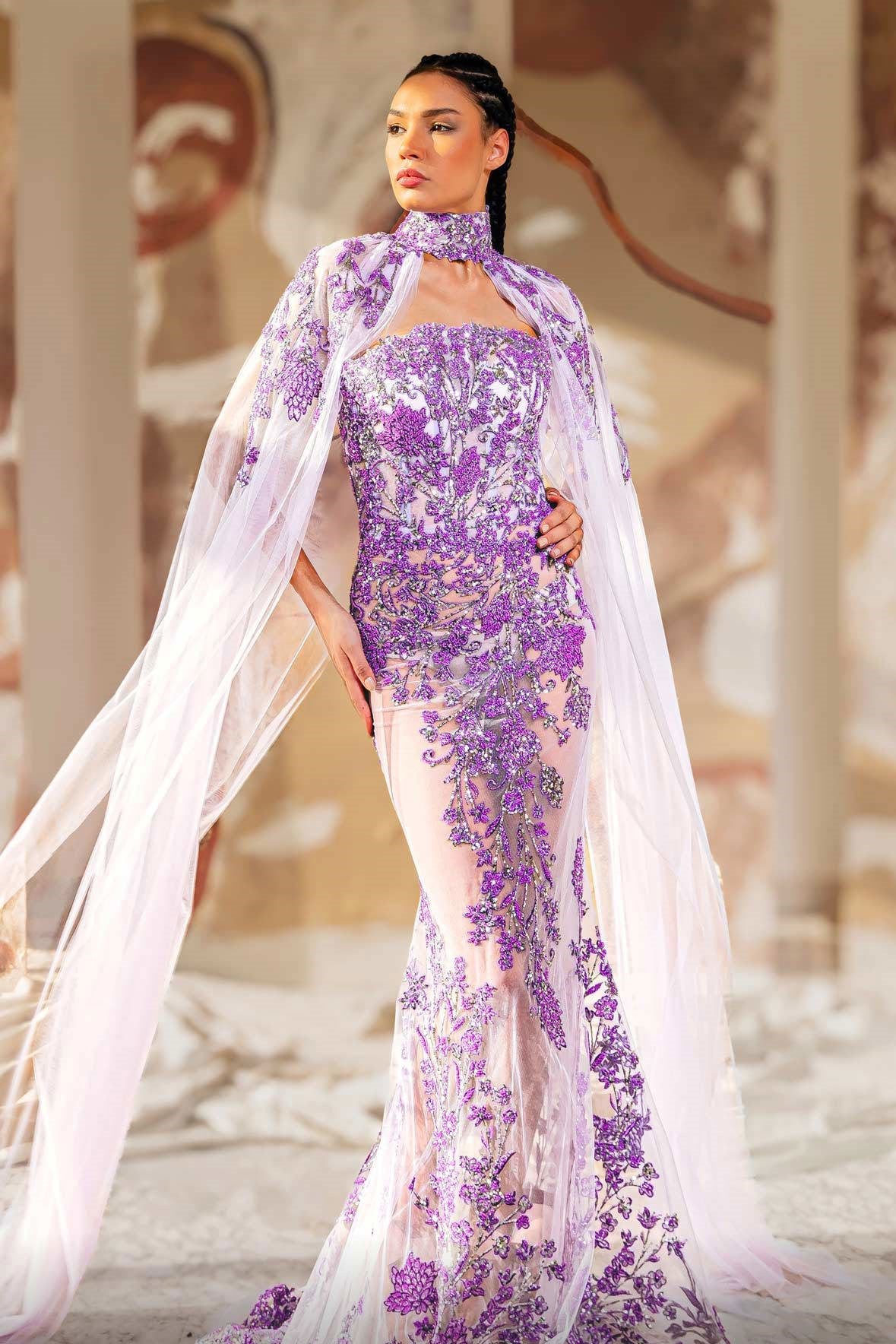 Strapless Gown with Cape Sleeves