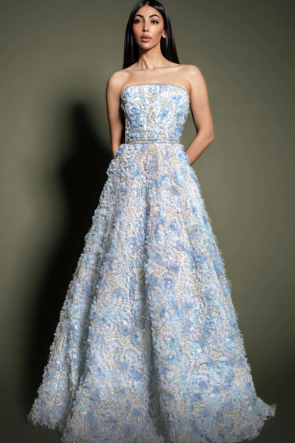 Embellished A-Line Strapless Gown