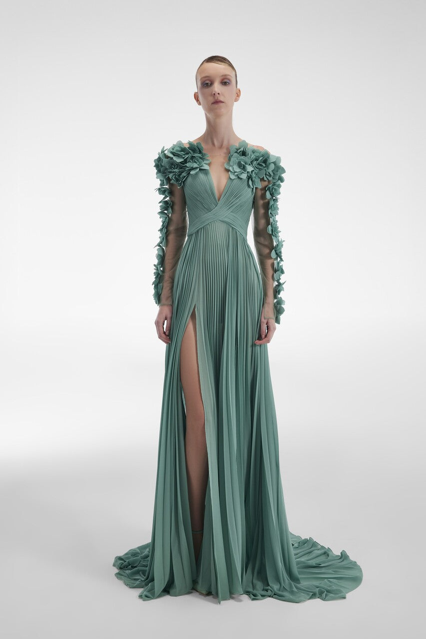 Pleated Crepe Gown