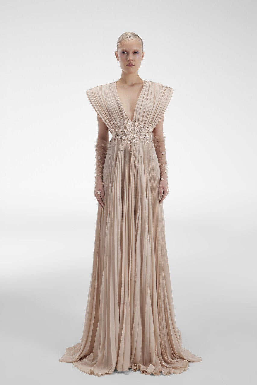 Floral Embroidery Crepe Gown